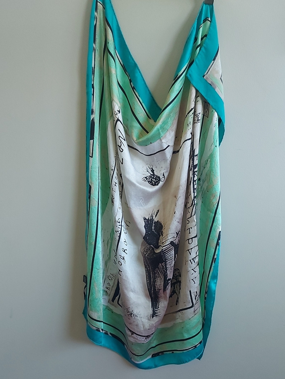 Roberto Cavalli Turquoise & Cream Printed Silk Scarf